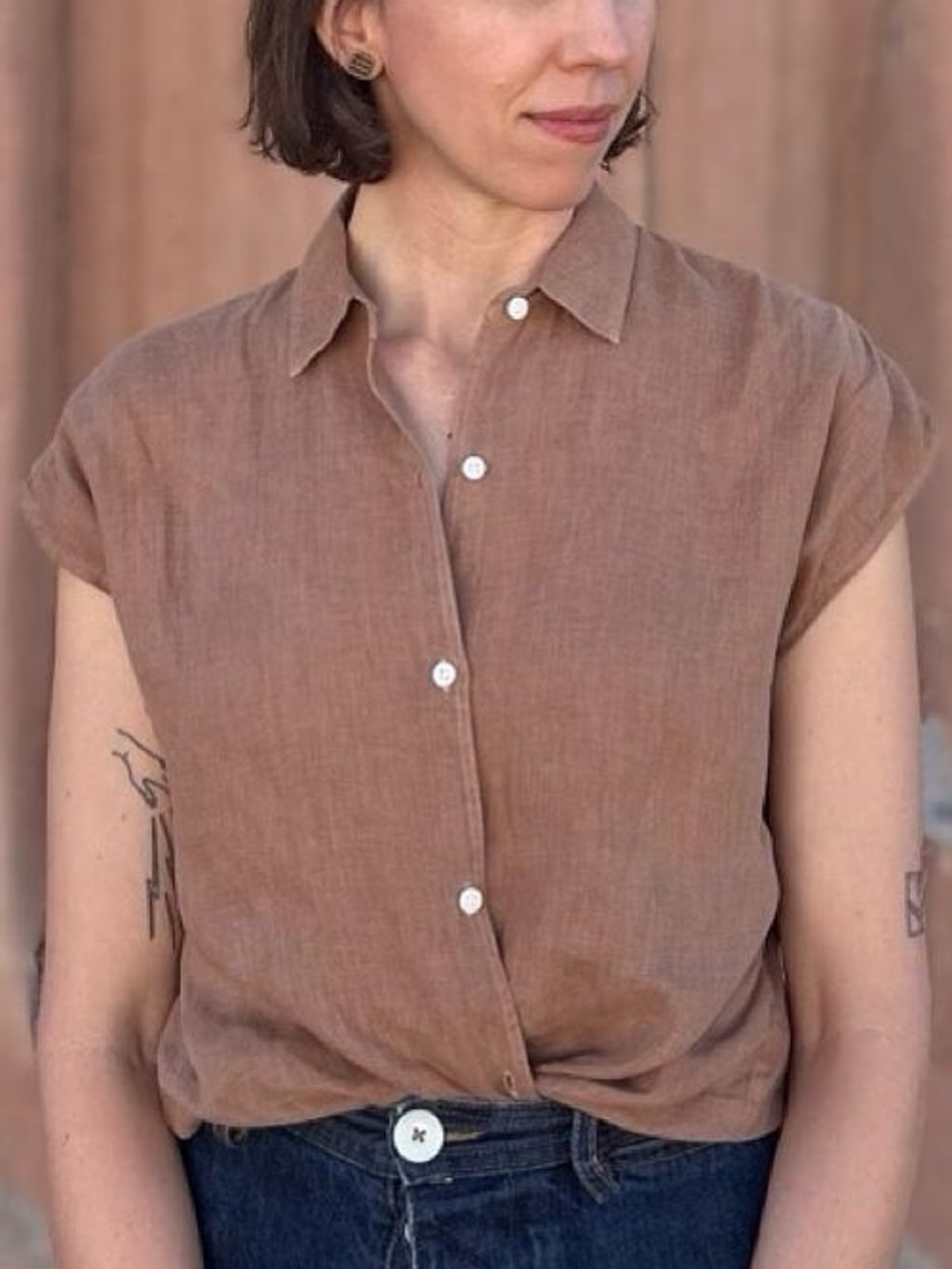 Esby 100% Linen Blouse Rusty Brown